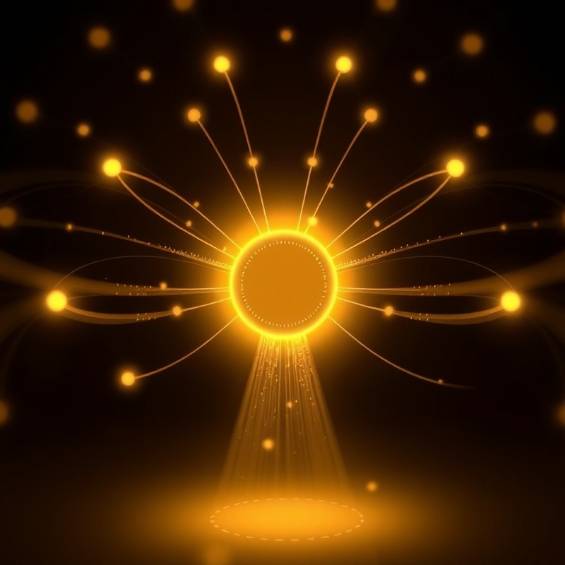 Elegant abstract core with gold-white glow symbolizing gravity and authority.